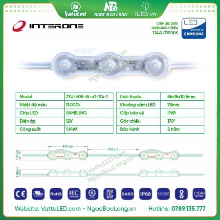 led hắt 3 bóng hàn quốc interone