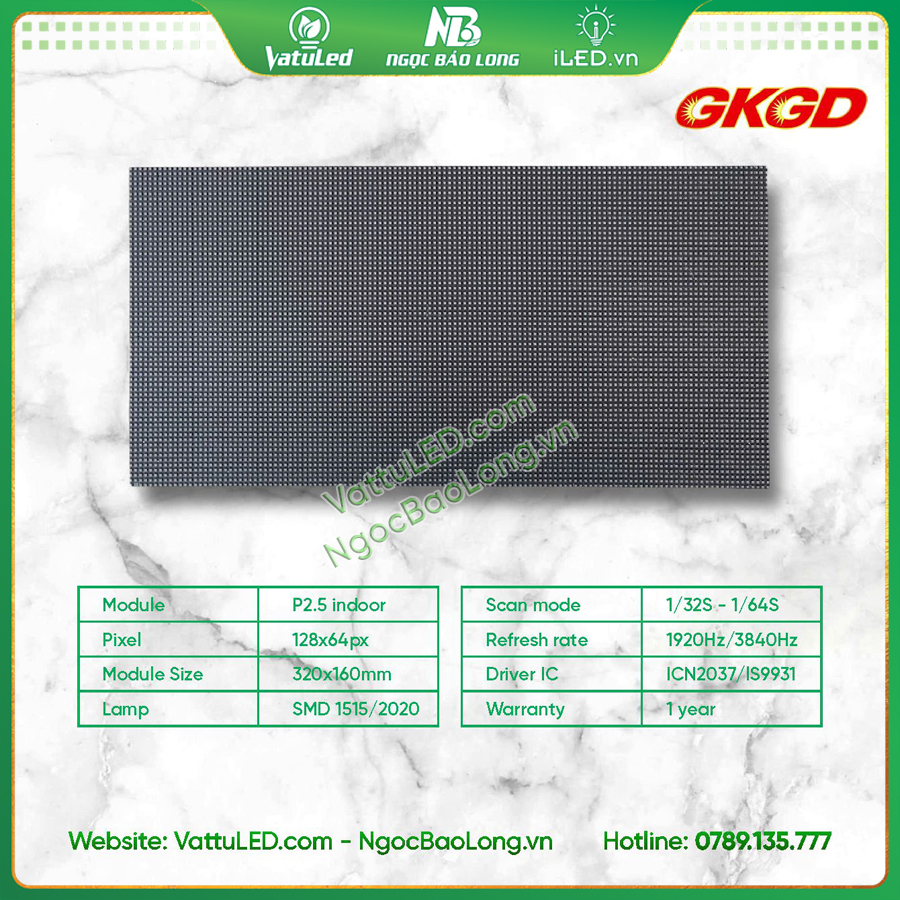 Thông số kỹ thuật module LED P2.5 trong nhà GKGD