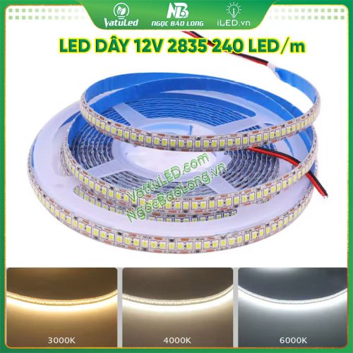 Cuộn LED dây 12V 240 LED không keo IP20 Siêu sáng Cuộn LED dây 12V 240 LED không keo IP20 Siêu sáng