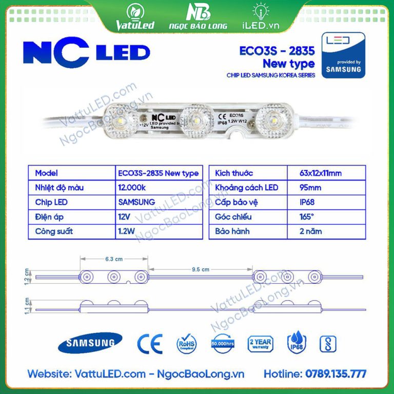 Mini Led Module Samsung Led module 3 bóng Nc led trắng 12000k 1.2w chip led Samsung