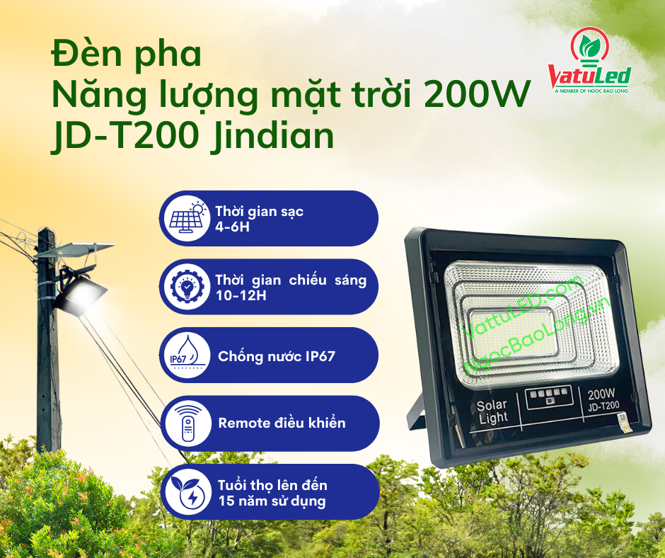 ưu điểm nổi bật đèn pha LED NLMT 200W JD-T200 Jindian