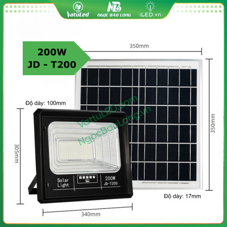kích thước đèn pha năng lượng mặt trời 200w JD-T200 Jindian
