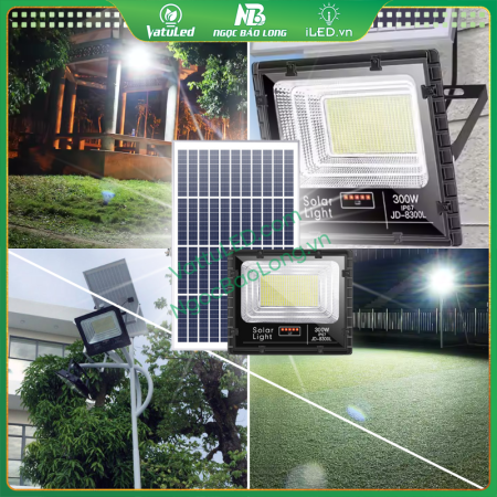 ứng dụng đèn pha năng lượng mặt trời 300w jindian jd-8300l vỏ nhôm