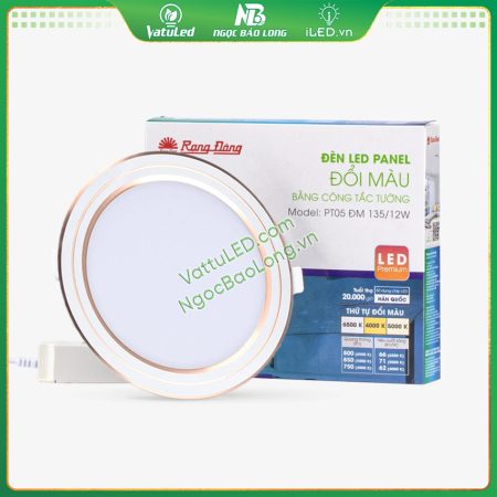 Đèn LED âm trần Rạng Đông đổi màu, công suất 12W, mặt đèn viền trắng.