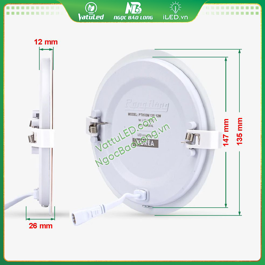 Kích thước đèn LED âm trần Rạng Đông 12W
