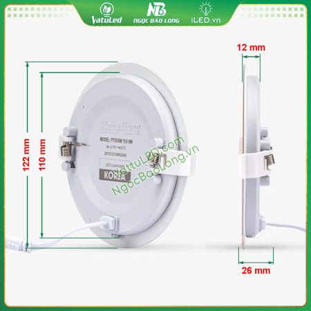 Thông số kích thước đèn LED âm trần Rạng Đông 110/9W đổi màu – Panel tròn siêu mỏng, lắp đặt gọn.