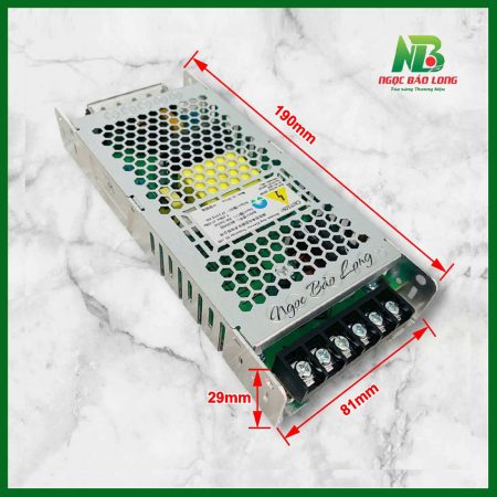 Kích thước nguồn 5V 40A mỏng Rong-Electric MA200SH5 chính hãng, thiết kế nhỏ gọn 190x81x29mm, chuyên dụng cho màn hình LED và đèn LED.