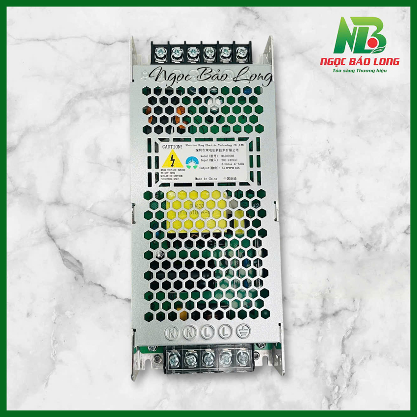 Bộ nguồn siêu mỏng 5V 40A Rong-Electric MA200SH5 200W, vỏ kim loại tổ ong, thoát nhiệt tốt, hoạt động ổn định cho LED.